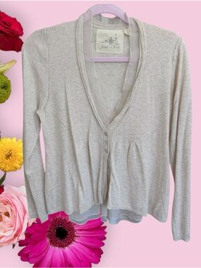 Angel Of The North Light Gray V-Neck Cardigan Sweater